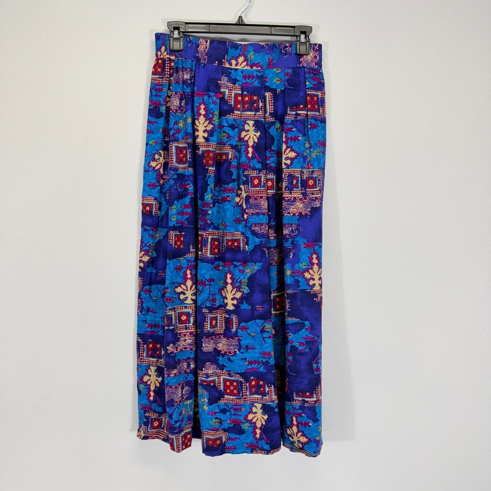 Norton‎ McNaughton Vintage Rayon Abstract Cobalt Blue Midi Skirt Made in USA 10